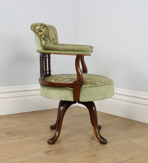 fig 3. Victorian Mahogany Upholstered Revolving Office Armchair (Circa 1860 - 1890)
