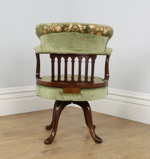 fig 4. Victorian Mahogany Upholstered Revolving Office Armchair (Circa 1860 - 1890)
