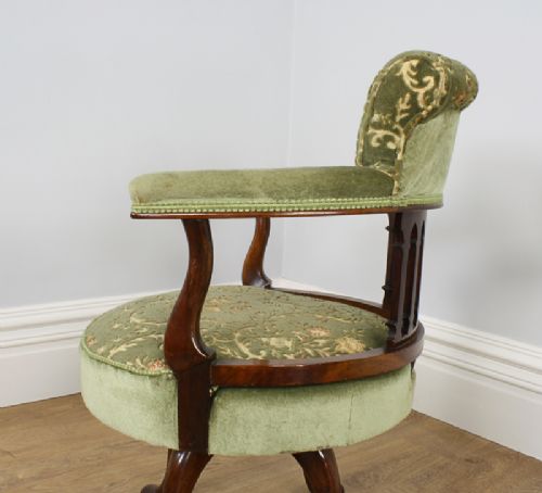 fig 5. Victorian Mahogany Upholstered Revolving Office Armchair (Circa 1860 - 1890)