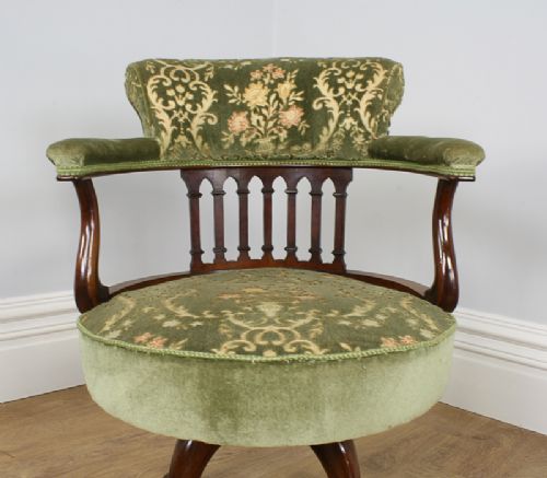 fig 6. Victorian Mahogany Upholstered Revolving Office Armchair (Circa 1860 - 1890)