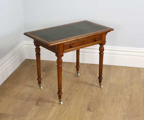Victorian 3ft Oak & Leather Library Writing Side Table (Circa 1870 - 1890)