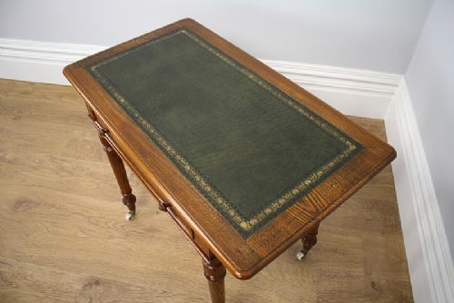 fig 3. Victorian 3ft Oak & Leather Library Writing Side Table (Circa 1870 - 1890)