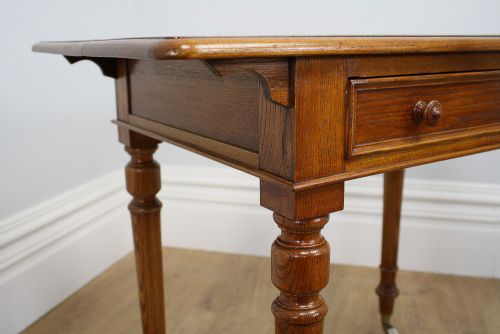 fig 6. Victorian 3ft Oak & Leather Library Writing Side Table (Circa 1870 - 1890)