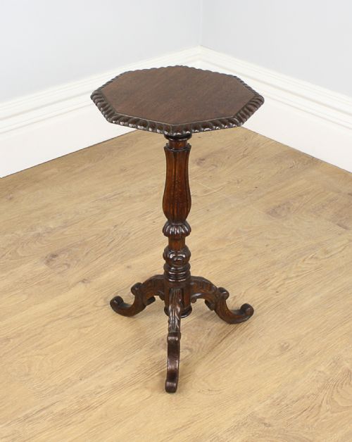 Small Victorian Carved Oak Tripod Wine Table (Circa 1880)