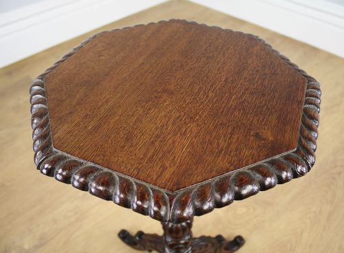 fig 4. Small Victorian Carved Oak Tripod Wine Table (Circa 1880)