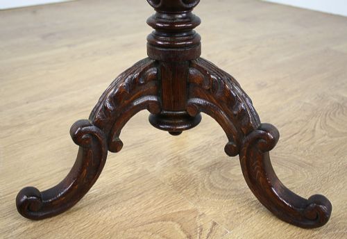 fig 8. Small Victorian Carved Oak Tripod Wine Table (Circa 1880)