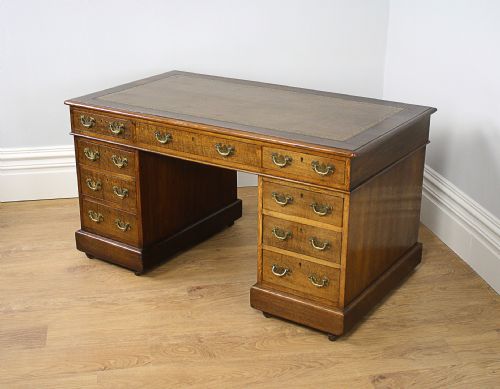 Victorian Oak & Leather Pedestal Desk (Circa 1880)