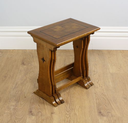 fig 2. Arts & Crafts Set of Three Oak Parquetry Inlaid Nest of Tables (Circa 1880 - 1910)