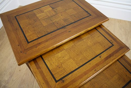 fig 4. Arts & Crafts Set of Three Oak Parquetry Inlaid Nest of Tables (Circa 1880 - 1910)