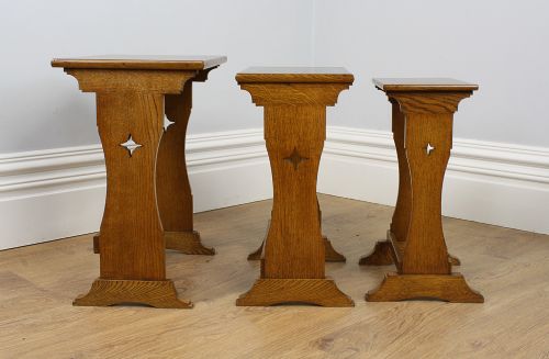 fig 6. Arts & Crafts Set of Three Oak Parquetry Inlaid Nest of Tables (Circa 1880 - 1910)