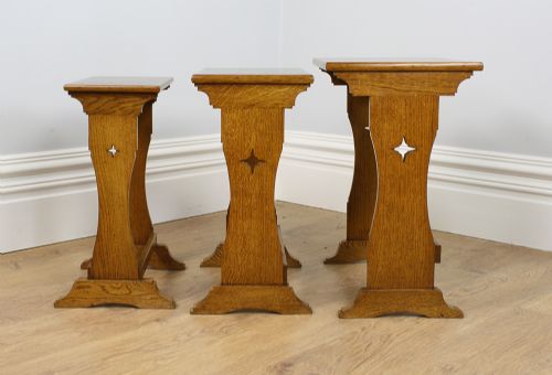 fig 7. Arts & Crafts Set of Three Oak Parquetry Inlaid Nest of Tables (Circa 1880 - 1910)