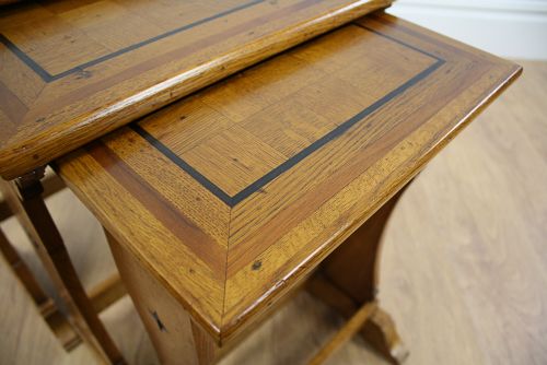 fig 8. Arts & Crafts Set of Three Oak Parquetry Inlaid Nest of Tables (Circa 1880 - 1910)
