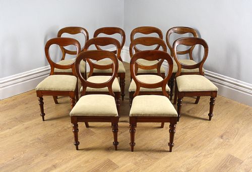 fig 1. 10 Victorian Mahogany Balloon Back Dining Chairs (Circa 1860 - 1880)
