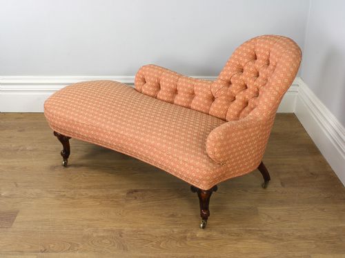fig 2. Small Victorian Walnut Button Upholstered Chaise Longue (Circa 1860 - 1880)