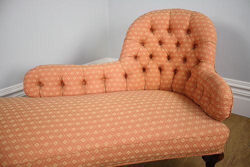 fig 3. Small Victorian Walnut Button Upholstered Chaise Longue (Circa 1860 - 1880)