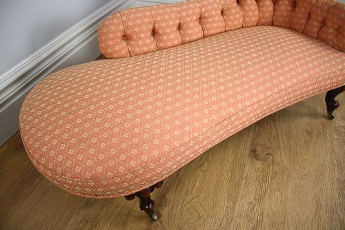 fig 4. Small Victorian Walnut Button Upholstered Chaise Longue (Circa 1860 - 1880)