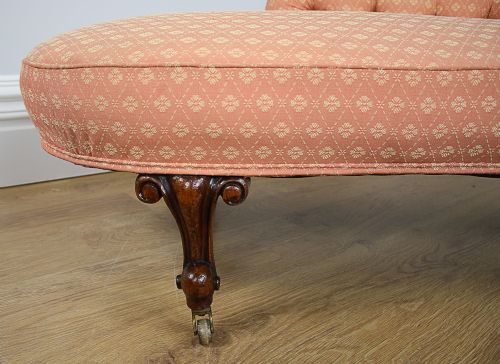 fig 5. Small Victorian Walnut Button Upholstered Chaise Longue (Circa 1860 - 1880)
