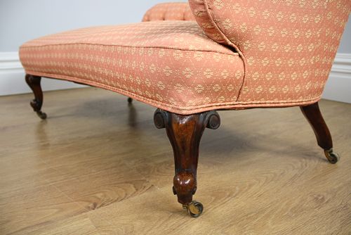 fig 6. Small Victorian Walnut Button Upholstered Chaise Longue (Circa 1860 - 1880)