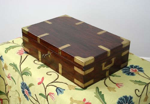 Victorian Colonial Military Campaign Rosewood Deed / Writing / Vanity Box (Circa 1880)
