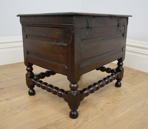 fig 7. Rare Charles II Oak Close Box Stool (Circa 1660)