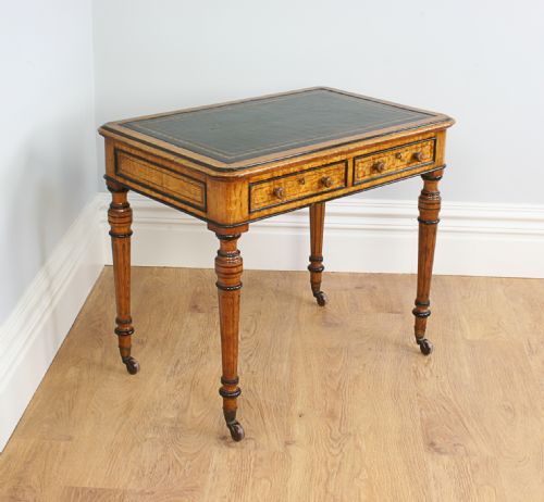 Victorian 3ft Figured Ash & Leather Writing Library Side Table (Circa 1870)