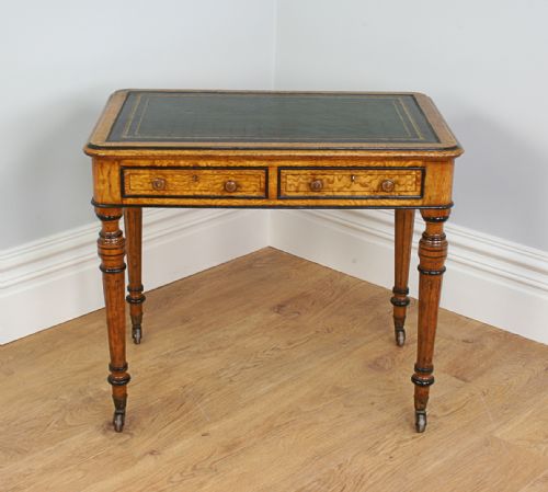 fig 1. Victorian 3ft Figured Ash & Leather Writing Library Side Table (Circa 1870)