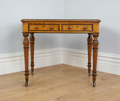 fig 2. Victorian 3ft Figured Ash & Leather Writing Library Side Table (Circa 1870)