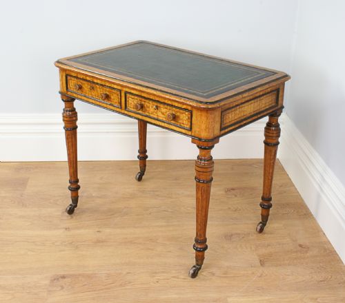 fig 3. Victorian 3ft Figured Ash & Leather Writing Library Side Table (Circa 1870)