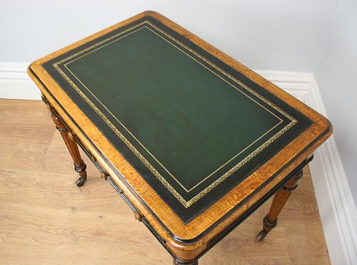 fig 4. Victorian 3ft Figured Ash & Leather Writing Library Side Table (Circa 1870)
