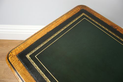 fig 6. Victorian 3ft Figured Ash & Leather Writing Library Side Table (Circa 1870)