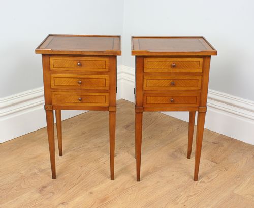 fig 1. Pair of French Neo Classical Cherry Wood Inlaid Parquetry Bedside Cabinets (Circa 1900)