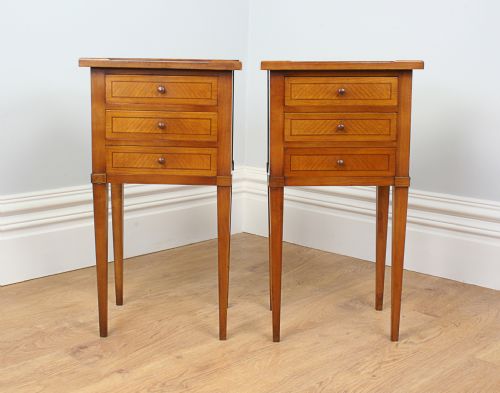 fig 2. Pair of French Neo Classical Cherry Wood Inlaid Parquetry Bedside Cabinets (Circa 1900)
