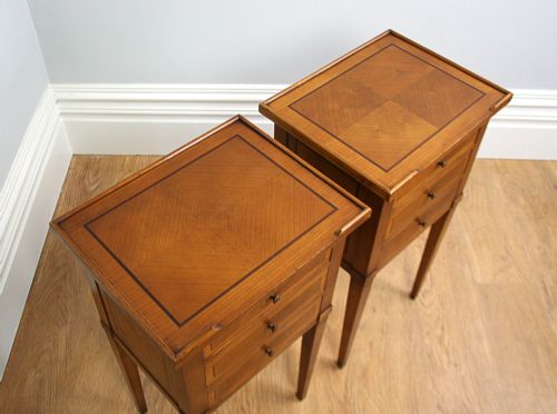 fig 3. Pair of French Neo Classical Cherry Wood Inlaid Parquetry Bedside Cabinets (Circa 1900)