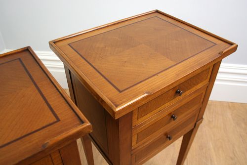 fig 4. Pair of French Neo Classical Cherry Wood Inlaid Parquetry Bedside Cabinets (Circa 1900)
