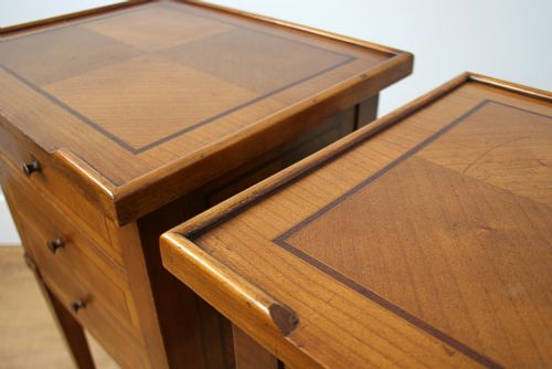 fig 5. Pair of French Neo Classical Cherry Wood Inlaid Parquetry Bedside Cabinets (Circa 1900)
