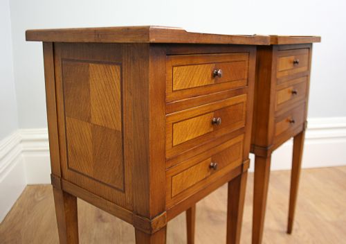 fig 7. Pair of French Neo Classical Cherry Wood Inlaid Parquetry Bedside Cabinets (Circa 1900)