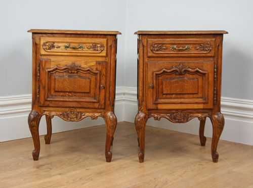 fig 1. Pair of French Louis XV1 Revival Oak Bedside Cabinets (Circa 1900 - 1920)
