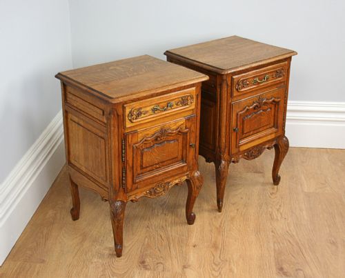fig 2. Pair of French Louis XV1 Revival Oak Bedside Cabinets (Circa 1900 - 1920)