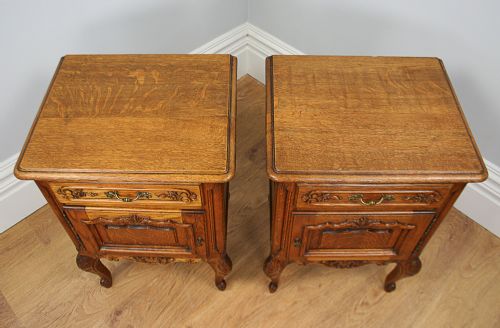 fig 3. Pair of French Louis XV1 Revival Oak Bedside Cabinets (Circa 1900 - 1920)