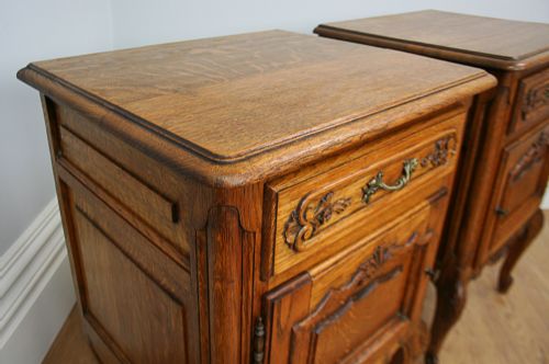 fig 4. Pair of French Louis XV1 Revival Oak Bedside Cabinets (Circa 1900 - 1920)