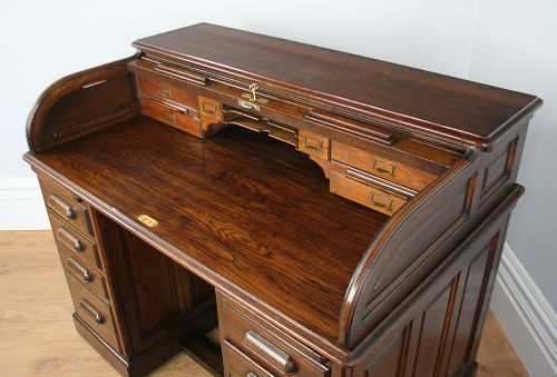 fig 5. 4ft 2” Victorian Oak Roll Top Pedestal Desk (Circa 1880 - 1900)
