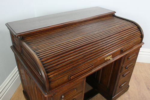 fig 4. 4ft 2” Victorian Oak Roll Top Pedestal Desk (Circa 1880 - 1900)