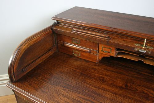 fig 6. 4ft 2” Victorian Oak Roll Top Pedestal Desk (Circa 1880 - 1900)