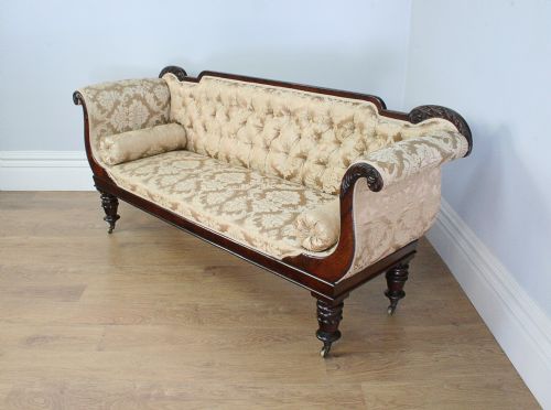William IV Scroll End Mahogany Settee Couch (Circa 1830 - 1840)