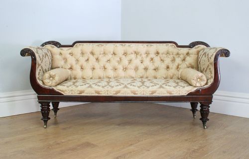 fig 1. William IV Scroll End Mahogany Settee Couch (Circa 1830 - 1840)