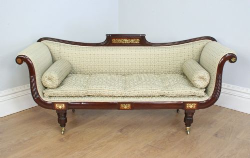 fig 1. Regency Brass Inlaid Double Scroll End Mahogany Couch (Circa 1810 - 1830)