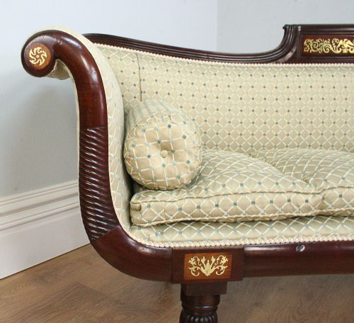 fig 5. Regency Brass Inlaid Double Scroll End Mahogany Couch (Circa 1810 - 1830)