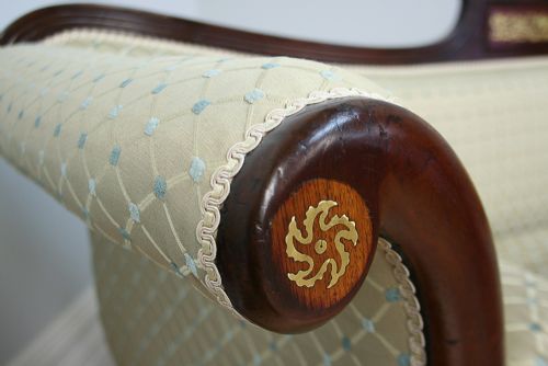 fig 6. Regency Brass Inlaid Double Scroll End Mahogany Couch (Circa 1810 - 1830)