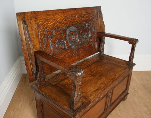 fig 1. Victorian Oak Monks Bench Settle (Circa 1880)