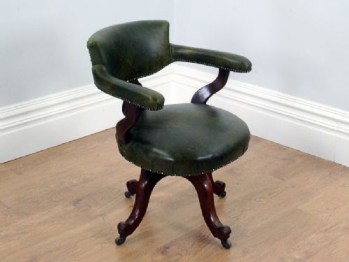 fig 1. Victorian Mahogany & Leather Revolving Captains Office Armchair (Circa 1860 - 1890)